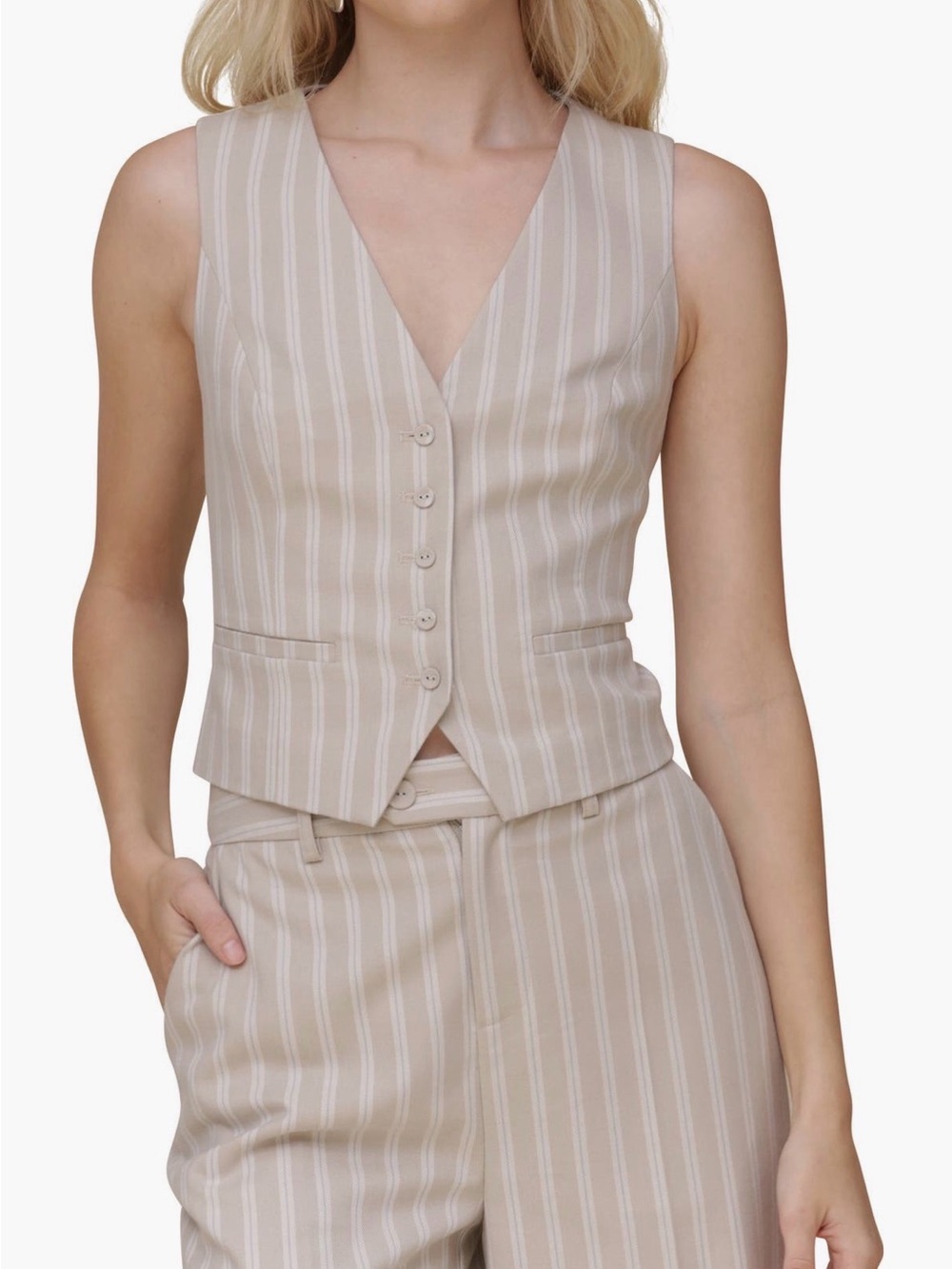 Avec Les Filles Beige Striped Vest